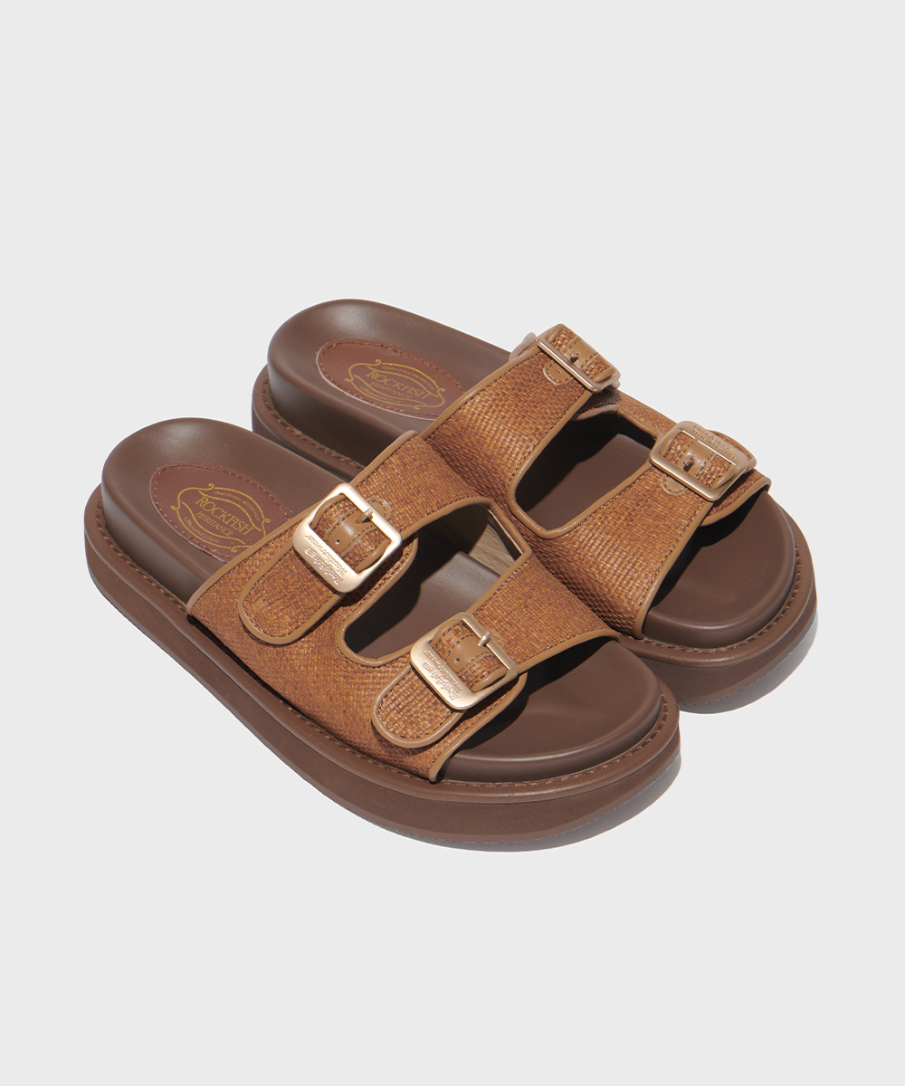 [NEW10% | 05.24이내 출고] TWO STRAP RATTAN SLIPPERS - BROWN