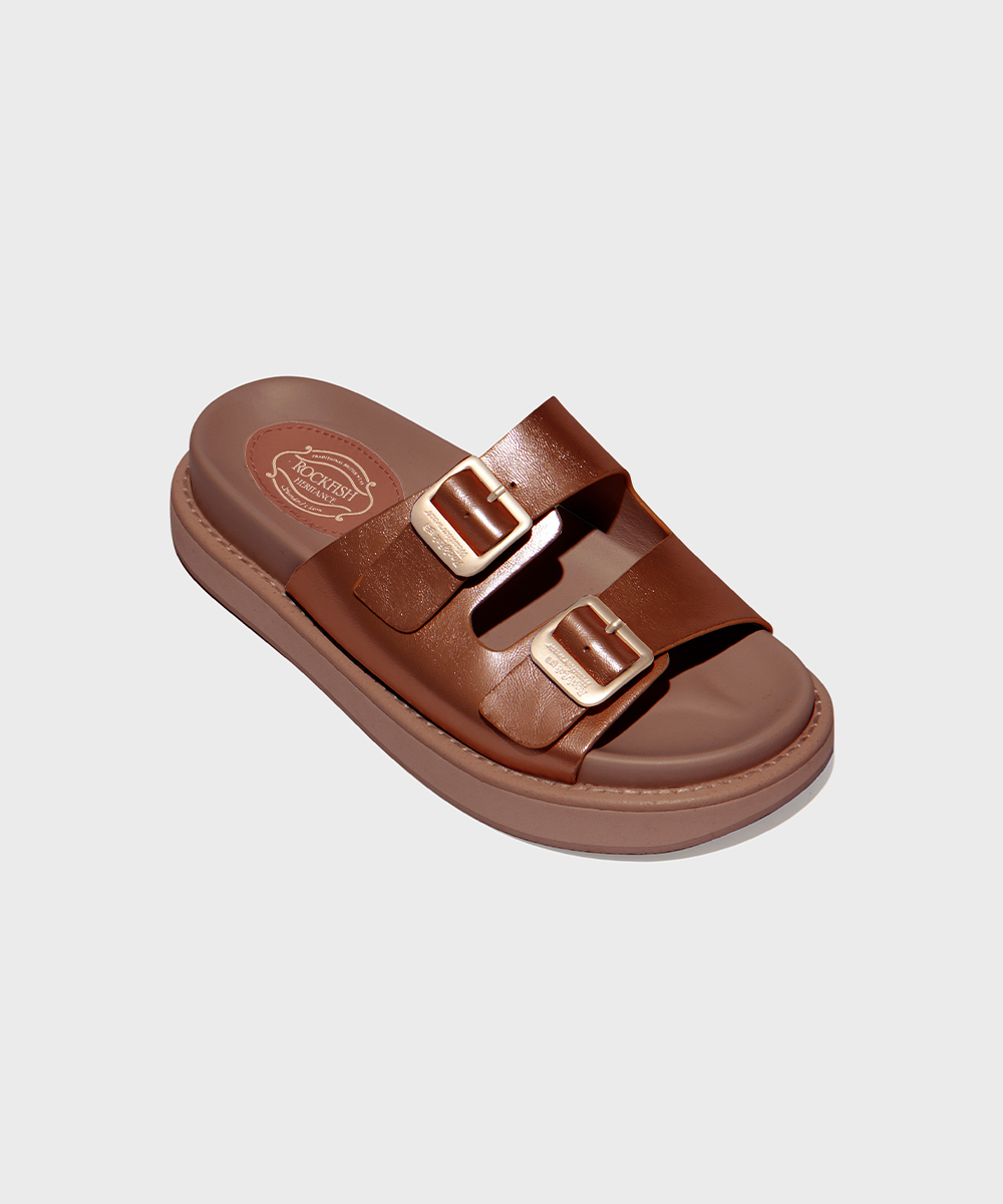 [NEW10% | 05.24이내 출고] TWO STRAP LEATHER SLIPPERS - BROWN