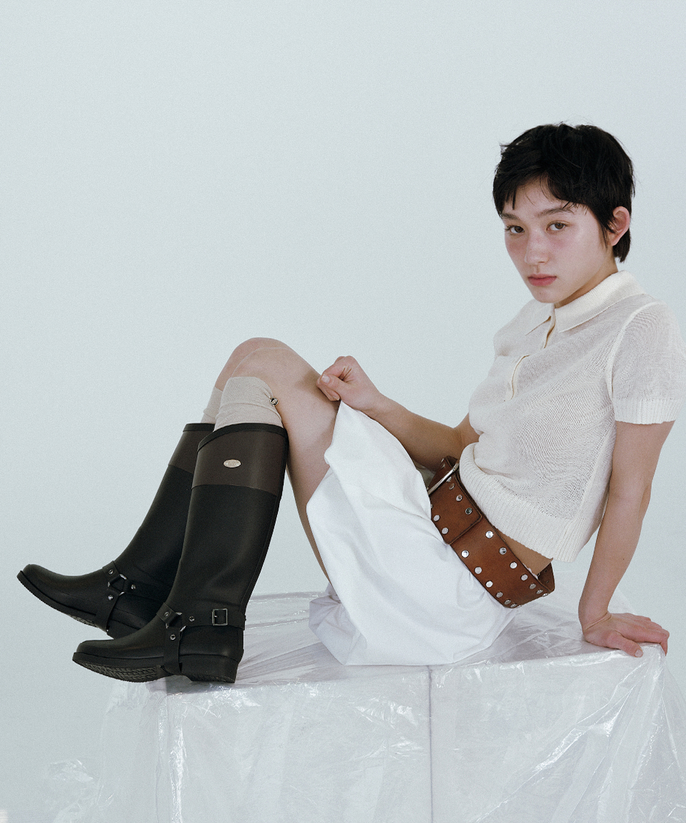 [NEW10% | 바로배송] HARNESS WELLINGTON BOOTS LONG - BROWN