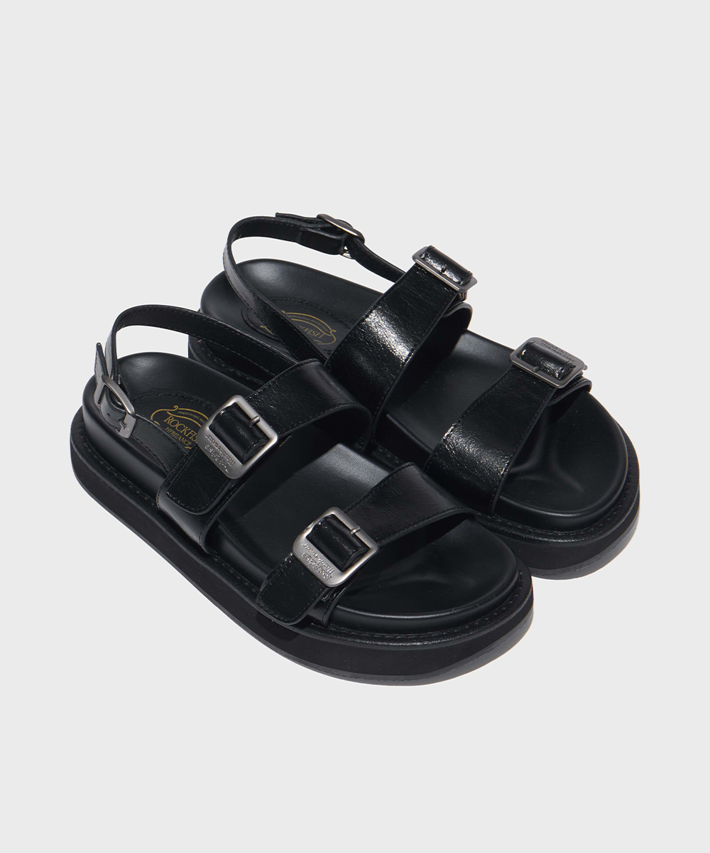 TWO STRAP LEATHER SANDALS - BLACK