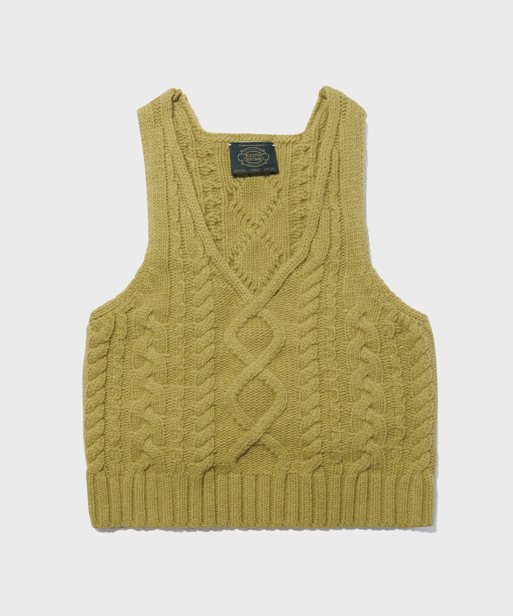 SLEEVELESS CABLE KNIT TOP - OLIVE