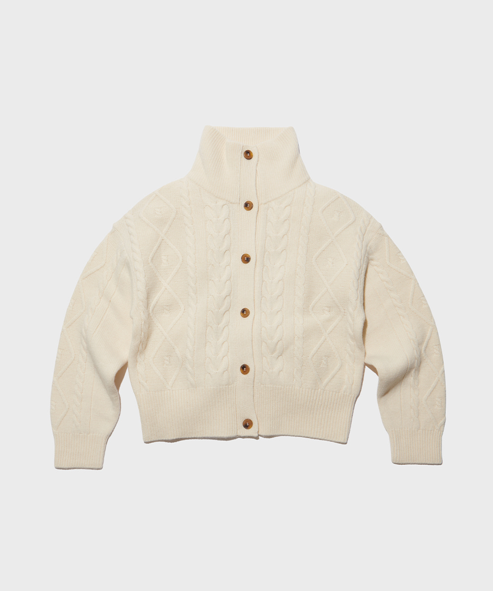 WOOL CABLE KNIT CARDIGAN - IVORY