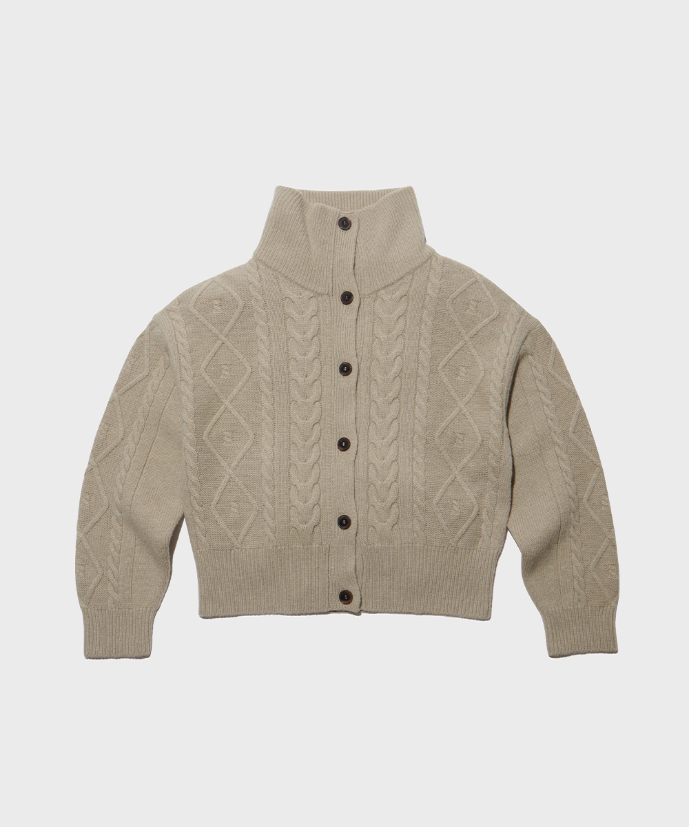 WOOL CABLE KNIT CARDIGAN - SAND BEIGE