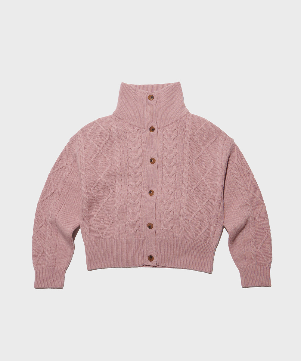WOOL CABLE KNIT CARDIGAN - RUST PINK