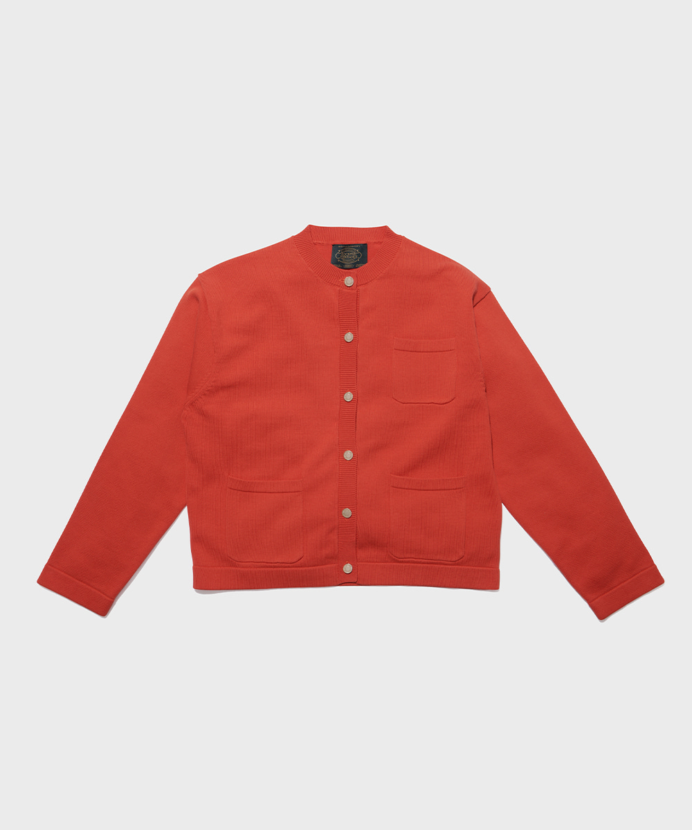 GOLD BUTTON POCKET CARDIGAN - RED