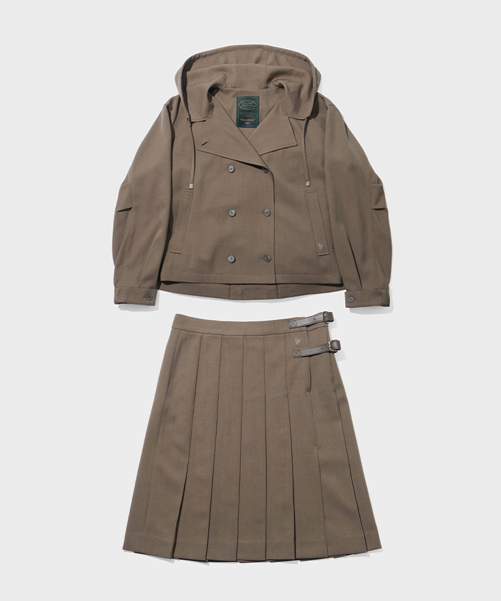 HOODED DOUBLE JACKET &amp; SKIRT SET UP - 2color
