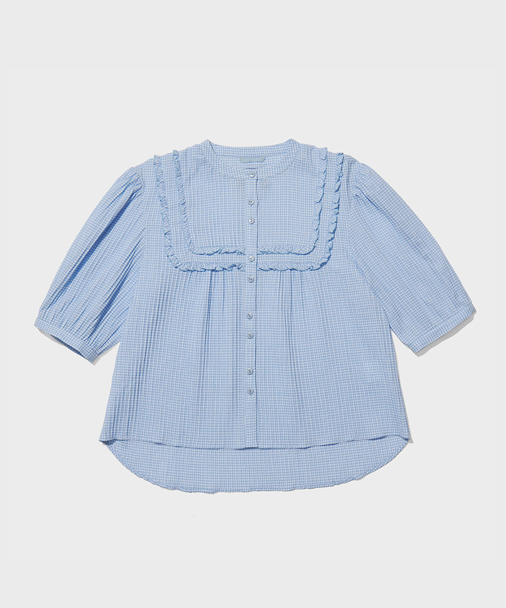 [NEW 10% | 바로배송] TATE FRILL BLOUSE - BLUE CHECK