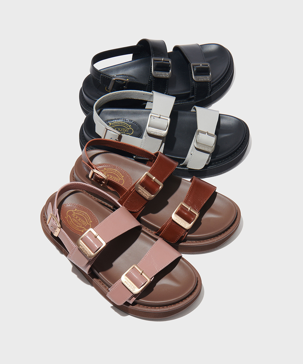 TWO STRAP LEATHER SANDALS - 4color