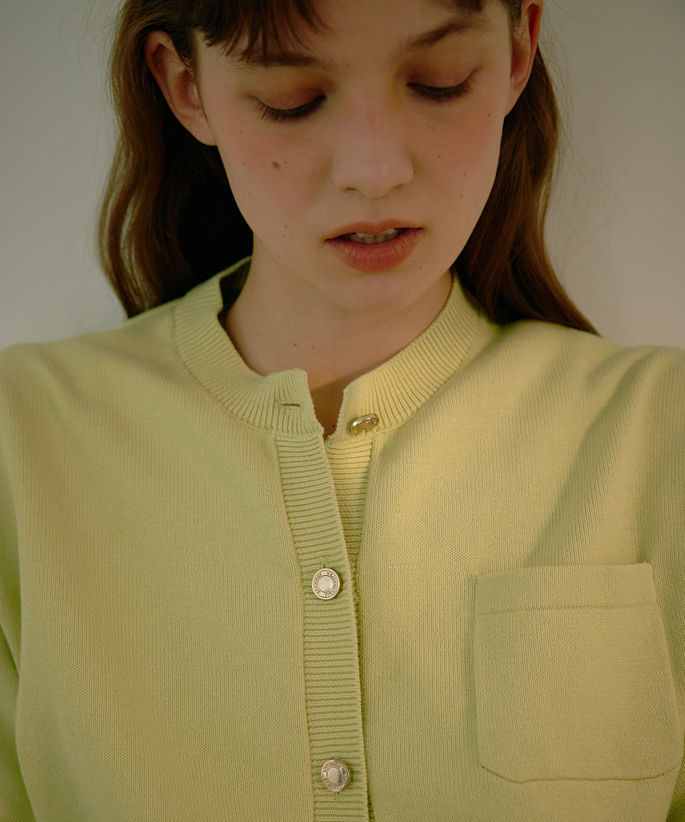 GOLD BUTTON POCKET CARDIGAN - LIME